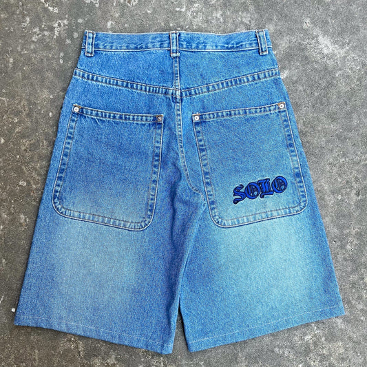 Solo Blue Wash Baggy Denim Shorts